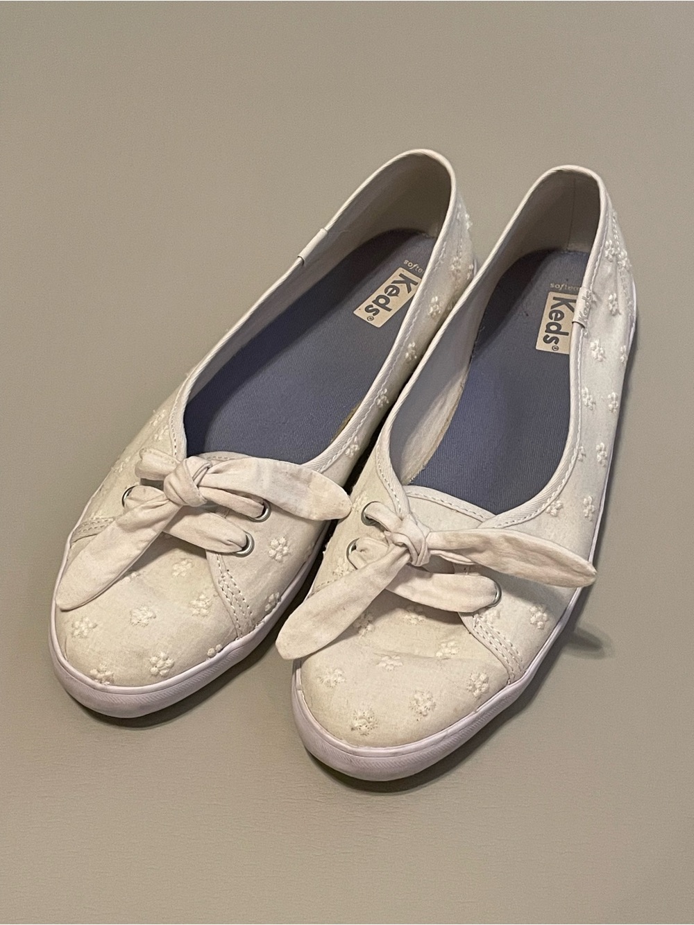 Keds White Floral Knot-Front Slip-On Sneakers